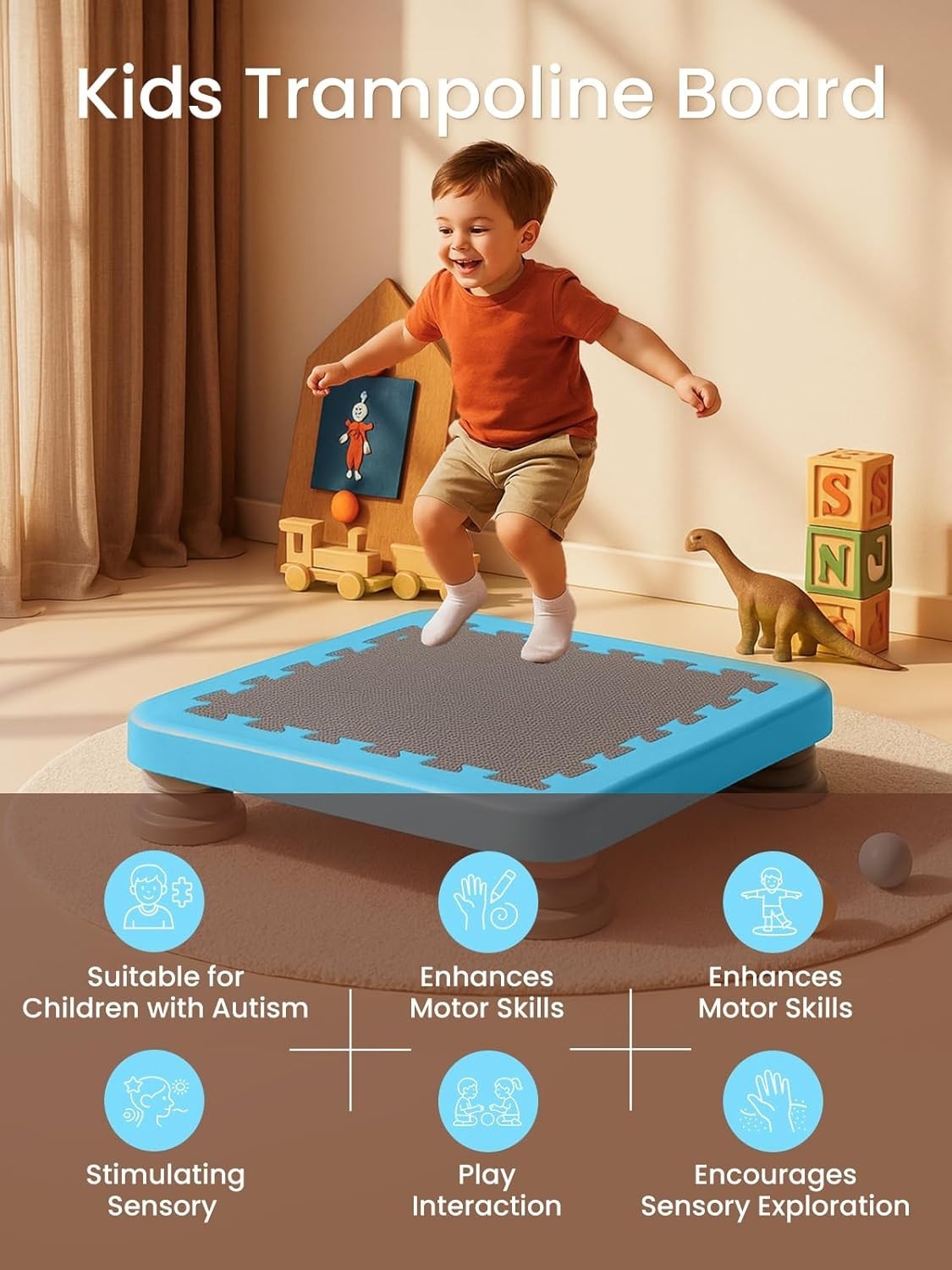 Kids Indoor Trampoline Board Sensory Toy Safe Mini Jump Pad 80KG