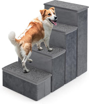4-Step Non-Slip Dog Stairs with Storage – Grey 58 cm H