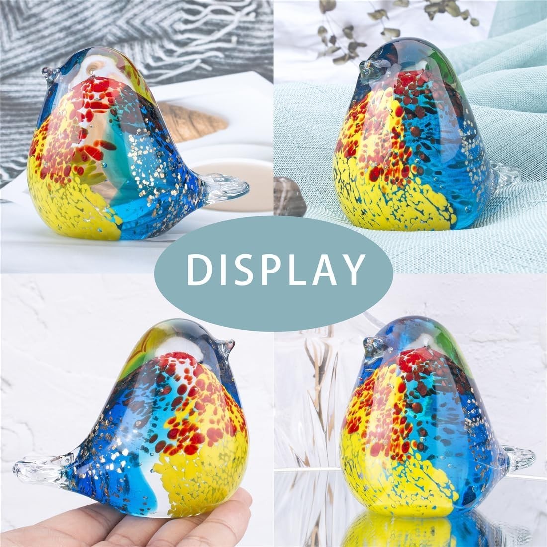 Handmade Blown Glass Bird Ornament Colourful Art Figurine Paperweight Decor