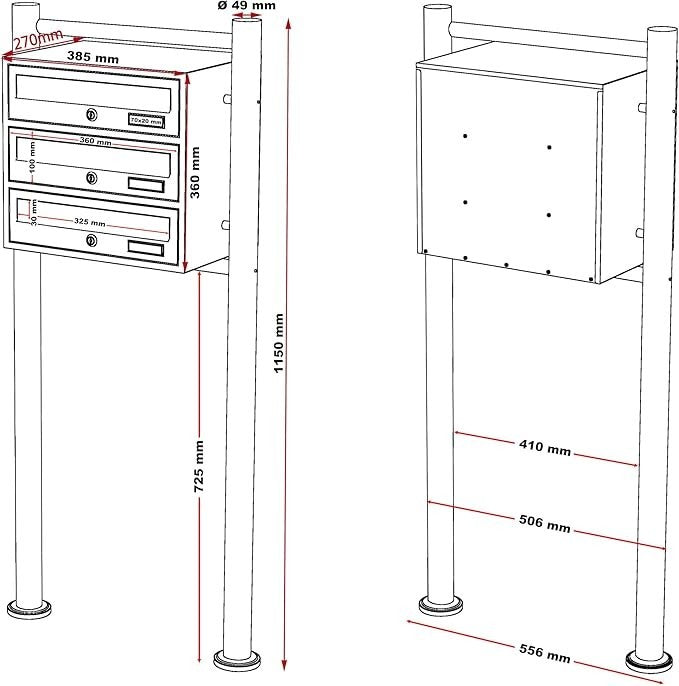 Outdoor Multi Slot Stainless Steel Letterbox Cluster 3 Mailboxes Secure Post