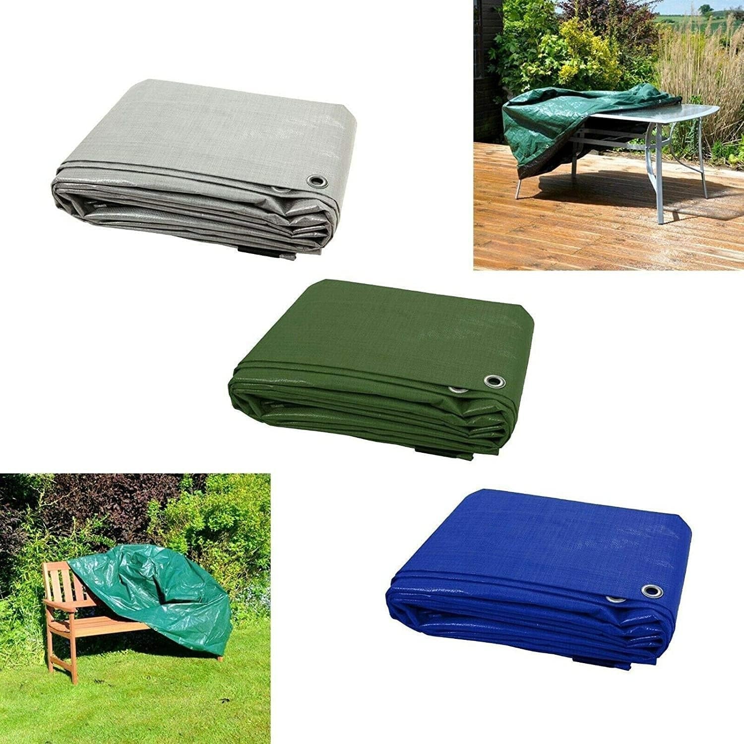 Heavy Duty Waterproof Tarpaulin 10x12m with 4 Tarp Clips – Camping, Garden