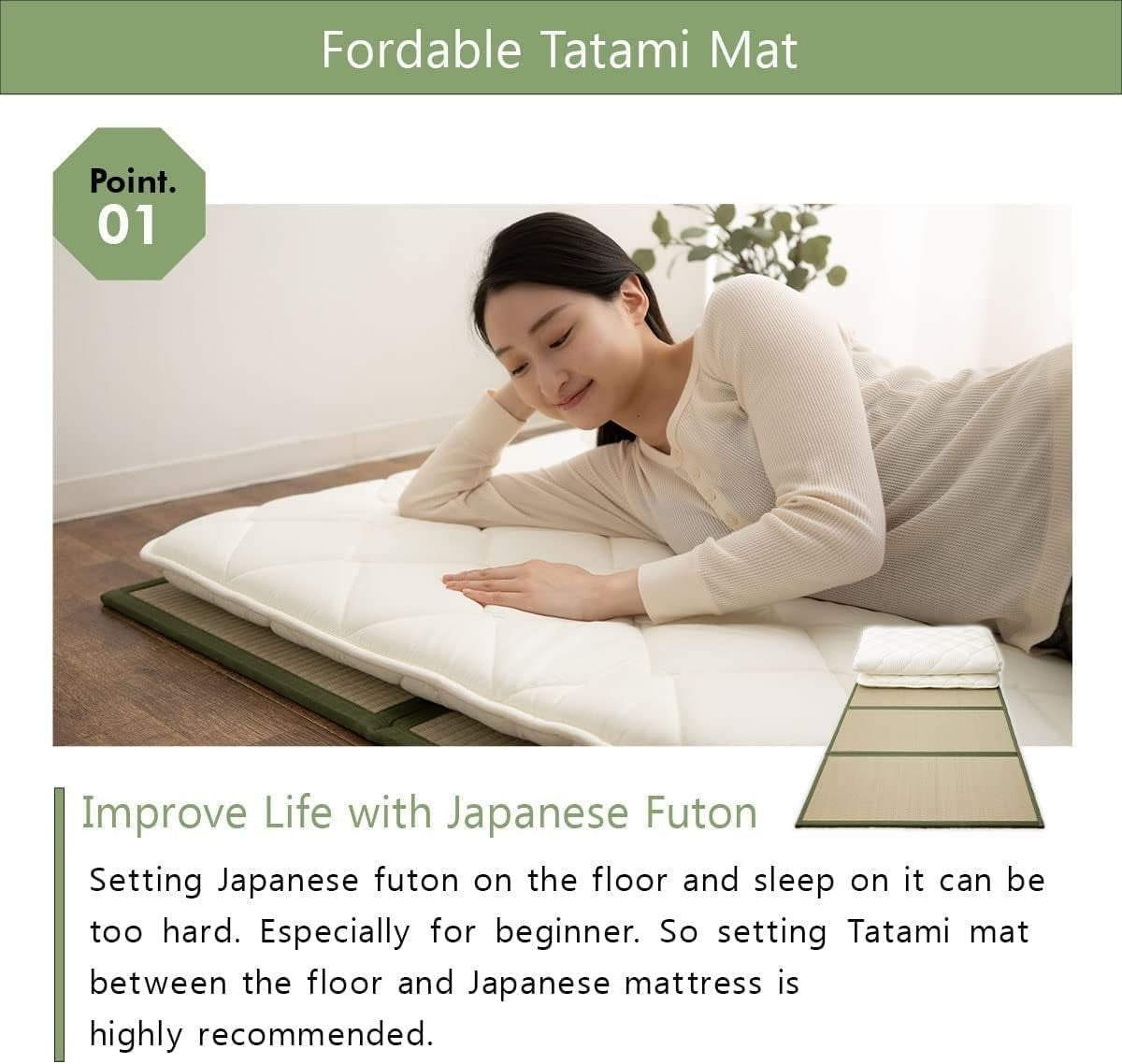 Japanese Floor Futon Double Mattress with Foldable Tatami Bed Mat Set