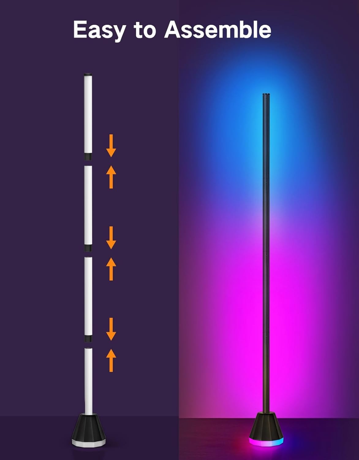 RGB LED Corner Floor Lamp Smart App Remote Music Sync Mood Lighting Tall