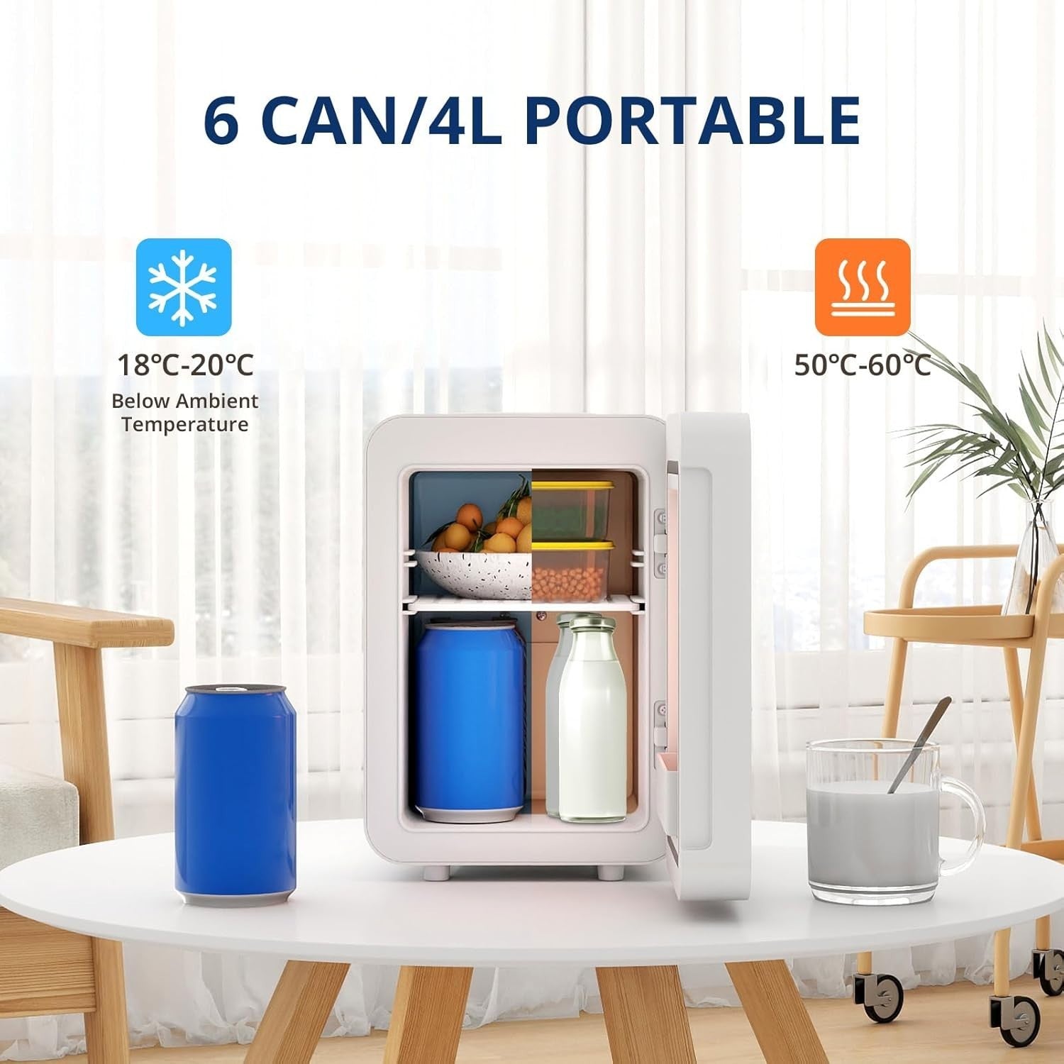 Portable Mini Fridge 4L AC/DC LED RGB Mirror Gamer Bedroom Car