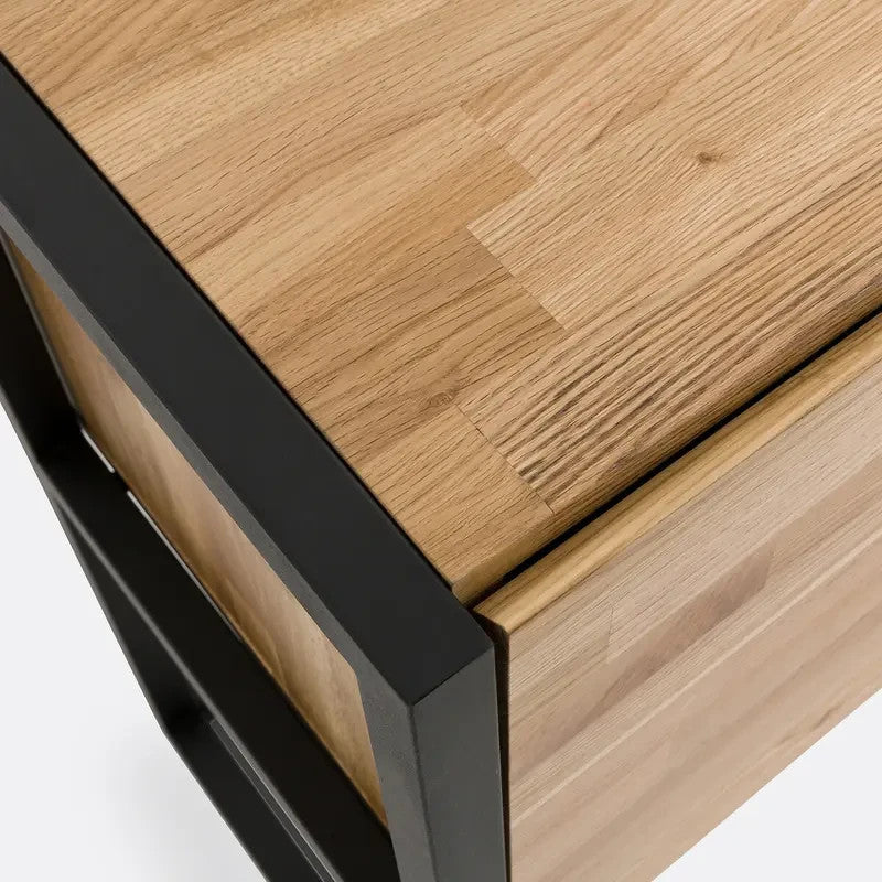 Solid Oak Sideboard Cabinet Storage Unit with Steel Frame – 173cm Modern