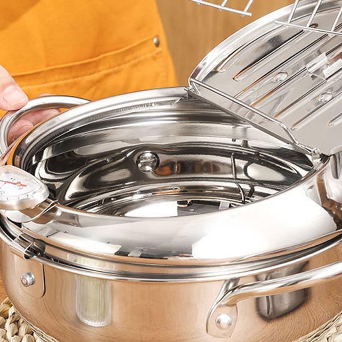 Deep Frying Pot With Thermometer Lid Induction Gas Fryer Pan