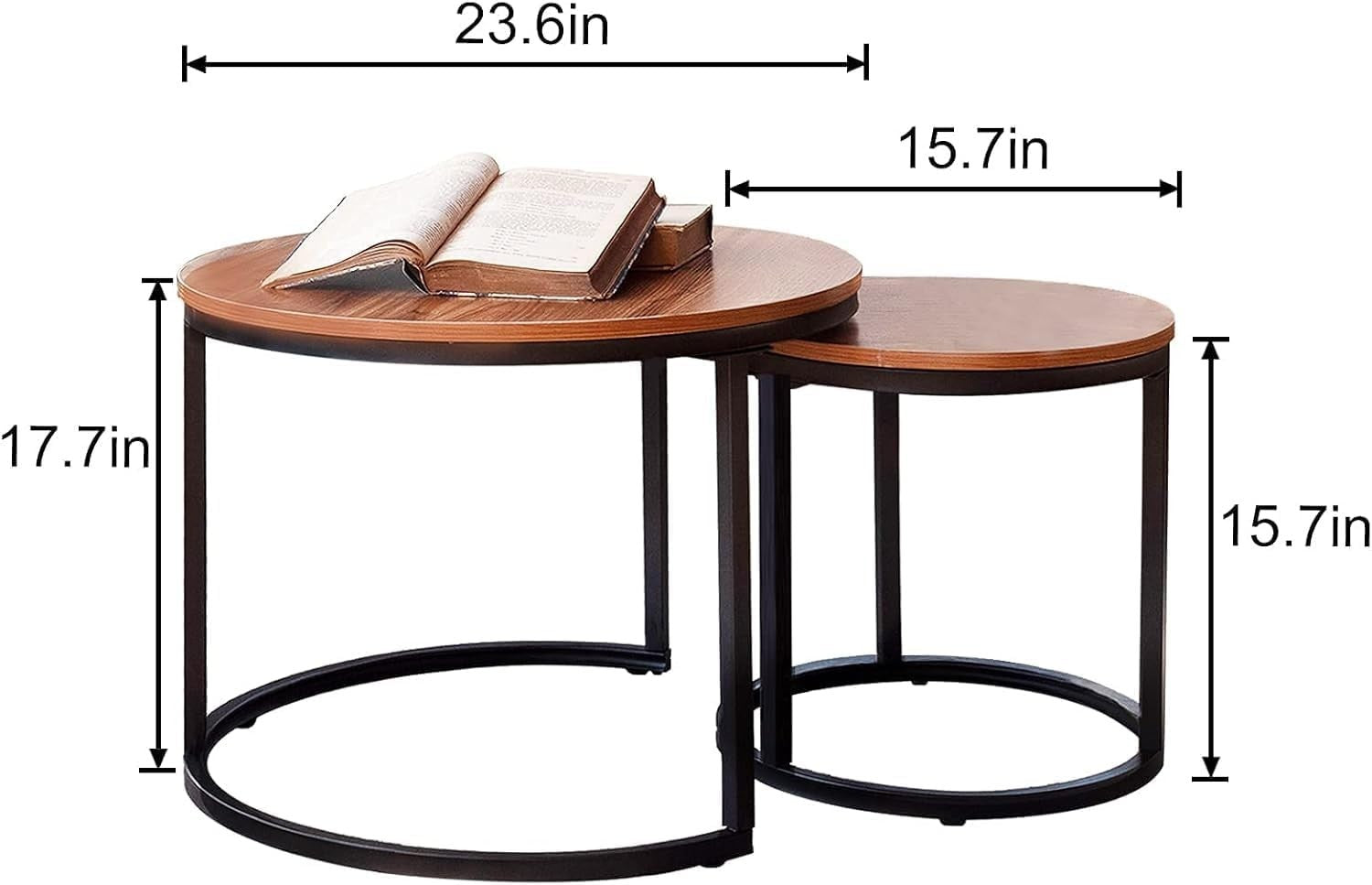 Nesting Coffee Table Set 2 Round End Tables Modern Side Desk Gray/Black