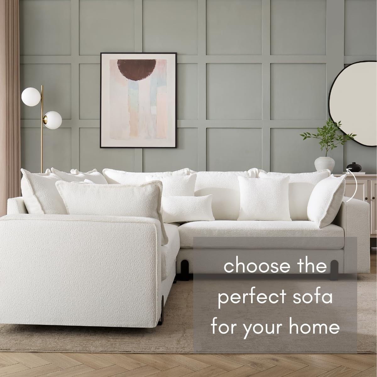 Large 5 Seater L-Shape Corner Sofa - Plush Boucle or Linen Fabric, Modern Comfor