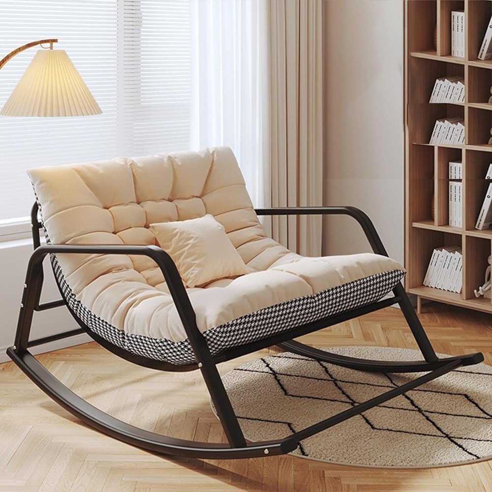 Outdoor Patio Rocking Chair with Padded Cushion Extra Wide Seat Durable