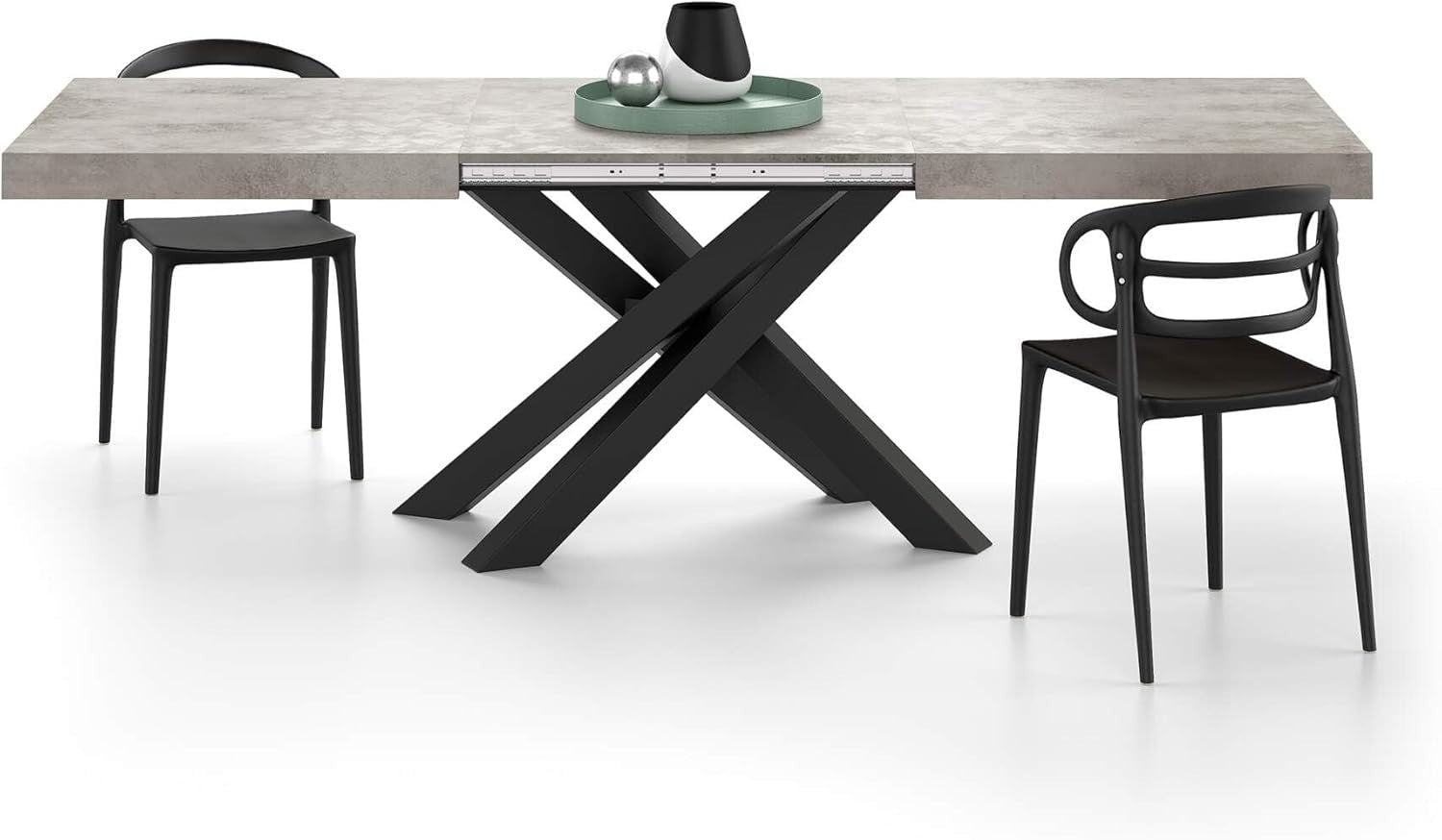 Walnut Extendable Dining Table 160–240cm – Modern with Concrete Grey Cross Legs
