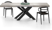Walnut Extendable Dining Table 160–240cm – Modern with Concrete Grey Cross Legs