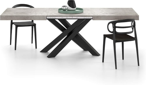Walnut Extendable Dining Table 160–240cm – Modern with Concrete Grey Cross Legs