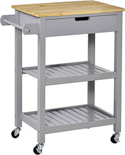 Grey 3 Tier Kitchen Trolley Cart with Drawer Wheels
