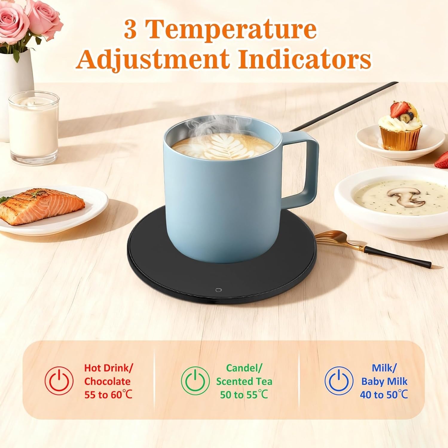 Black Electric Coffee Mug Warmer 55°C 3 Level Smart Desk Heater