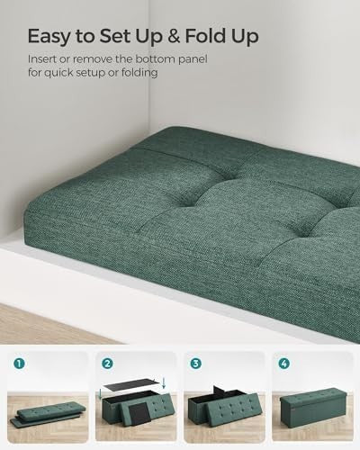 Foldable Storage Ottoman Bench 76cm Linen Seat Retro Green