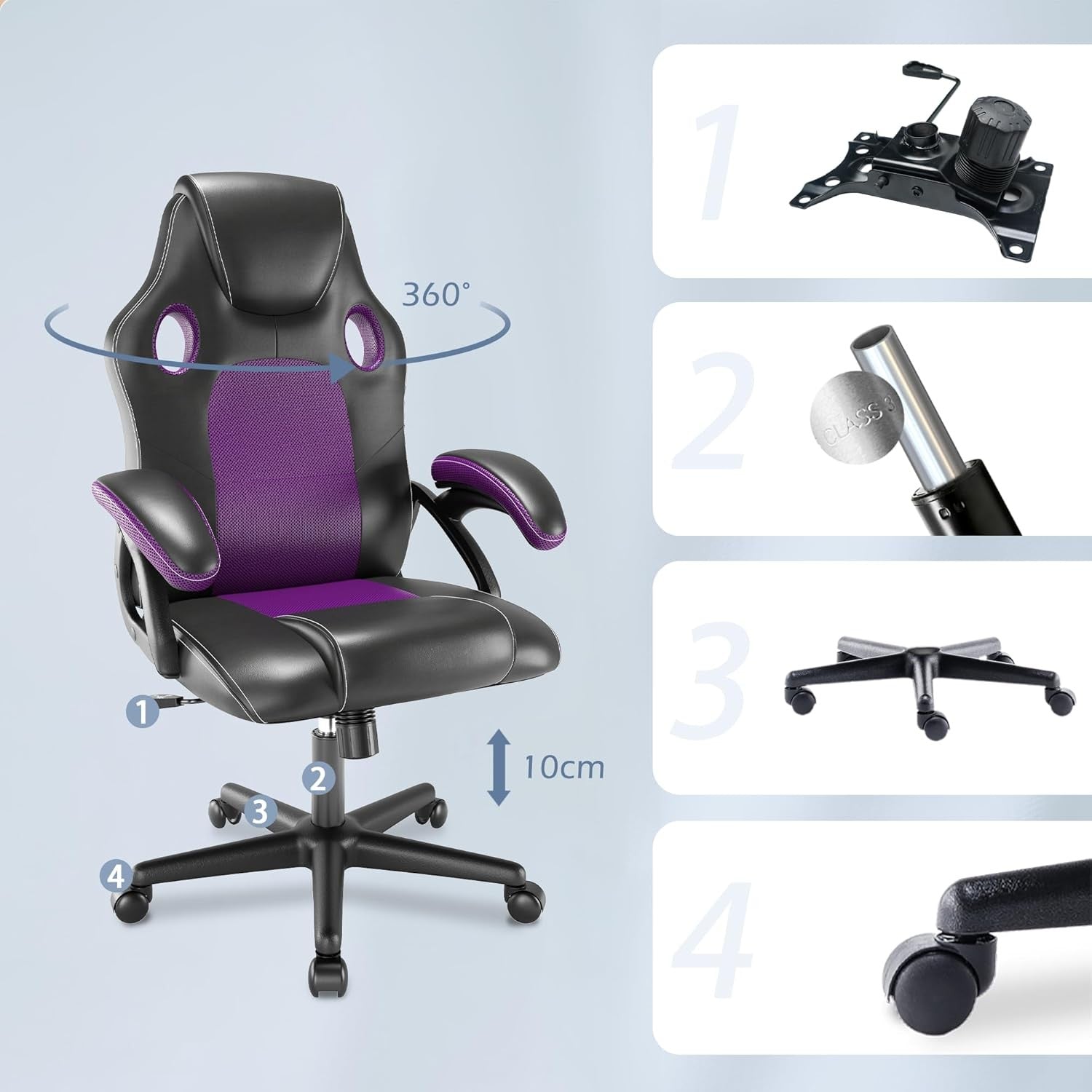 Ergonomic Office Gaming Chair High Back Mesh Lumbar Faux Leather