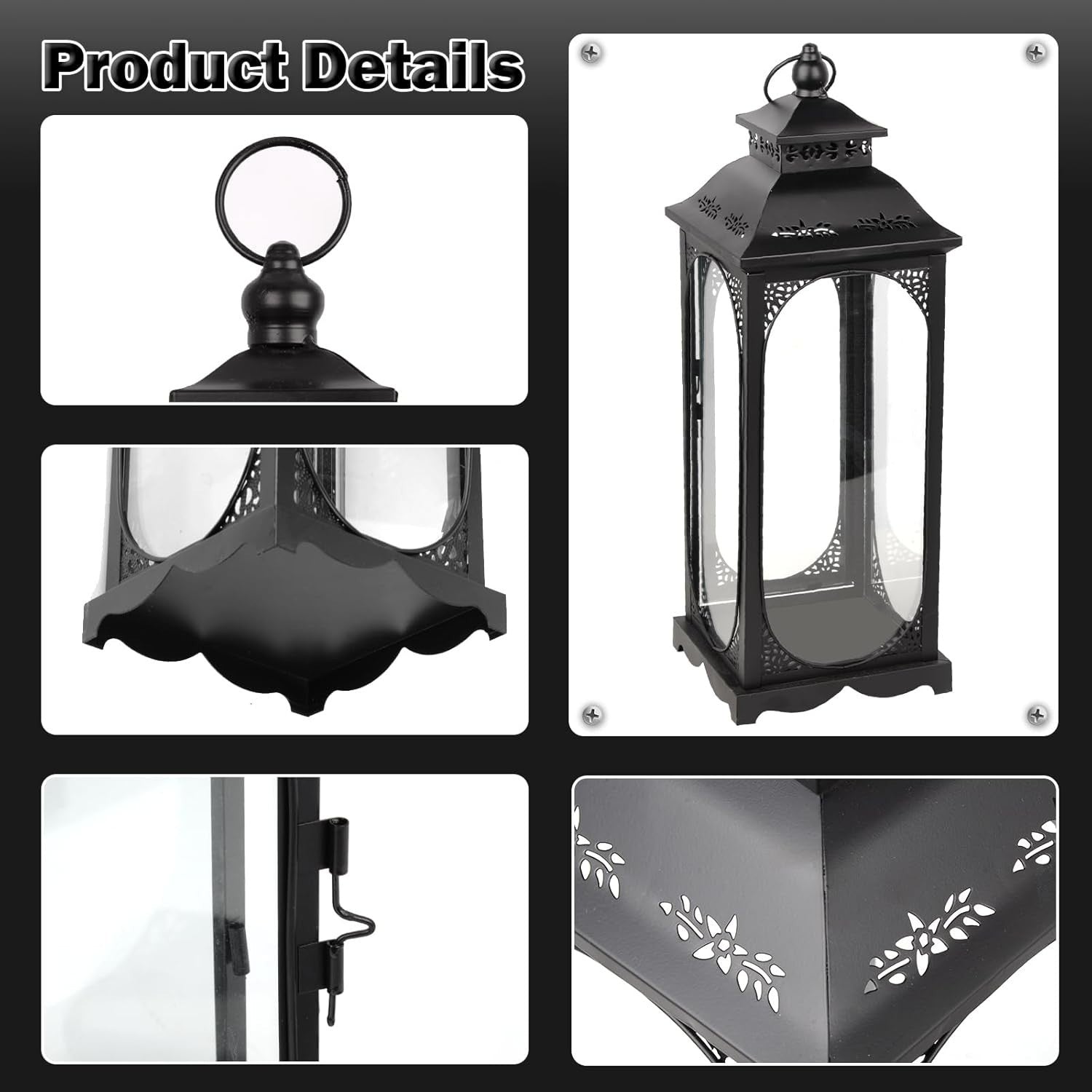 Set of 2 Black Garden Lanterns Steel Outdoor Candle Holders