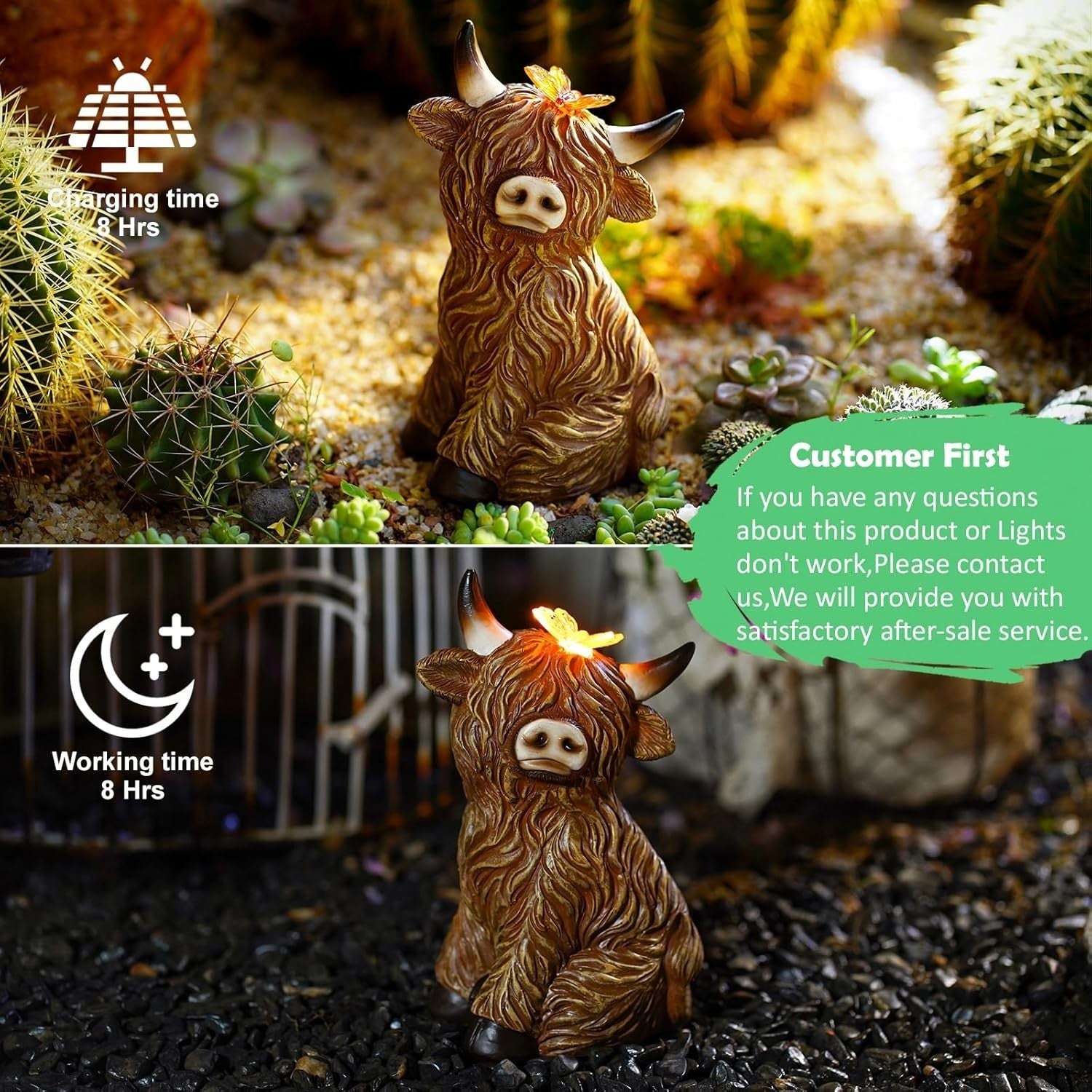 Solar Highland Cow Garden Ornament with Butterfly Light Resin Outdoor Decor
