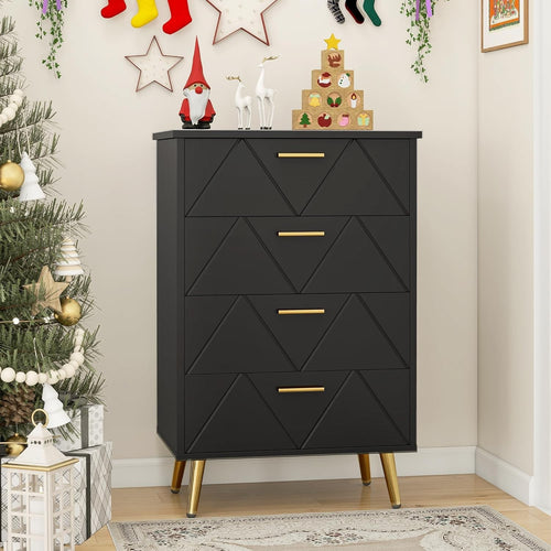 Black 4 Drawer Chest Bedroom Storage Cabinet Modern Wooden Organizer