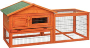 2 Tier Wooden Rabbit Hutch with Run Outdoor Cage Ramp Slide Out Tray