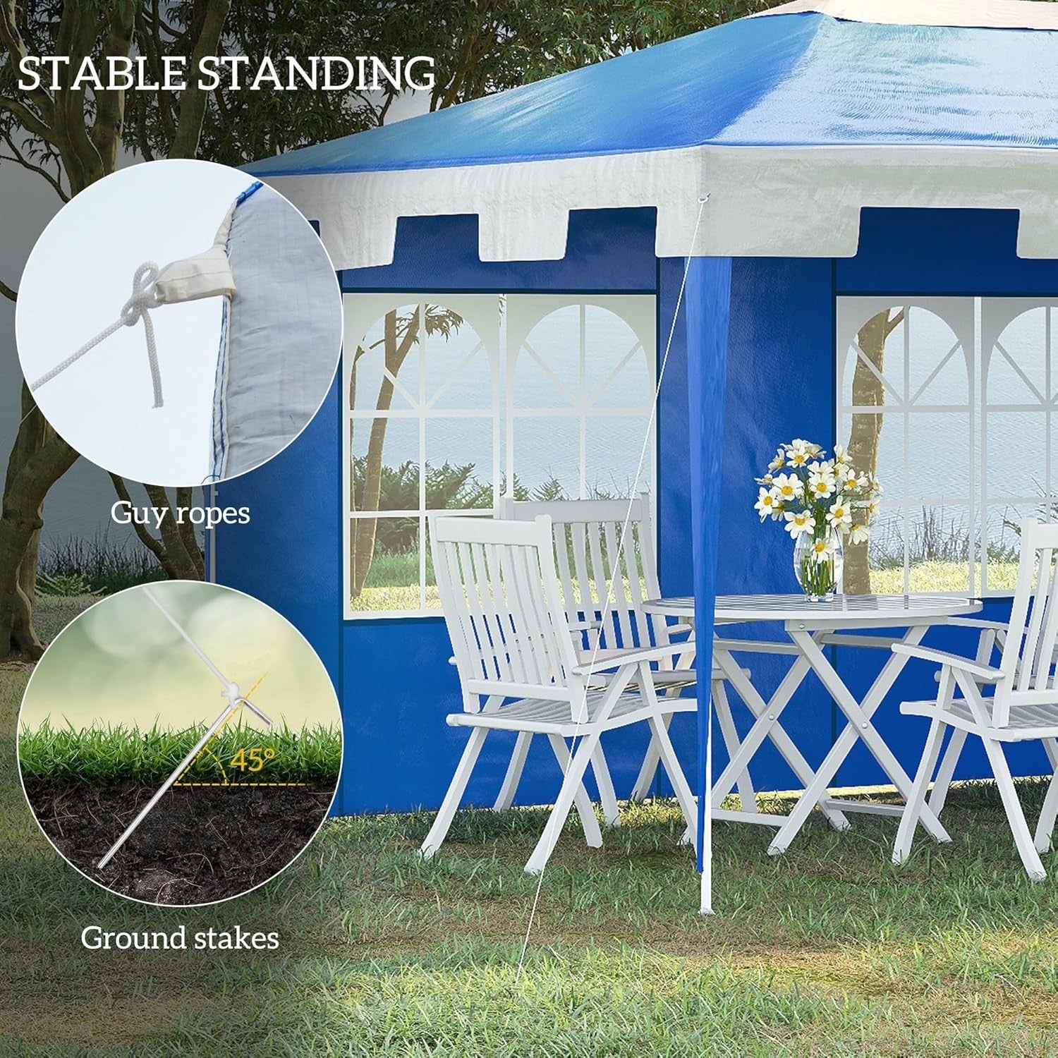 3x4m Garden Gazebo Party Tent w/ 2 Sidewalls Blue Steel Frame Outdoor