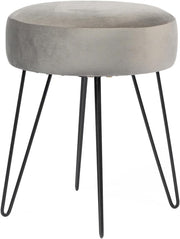 Charcoal Grey Velvet Round Stool Hairpin Leg Vanity Seat Footrest