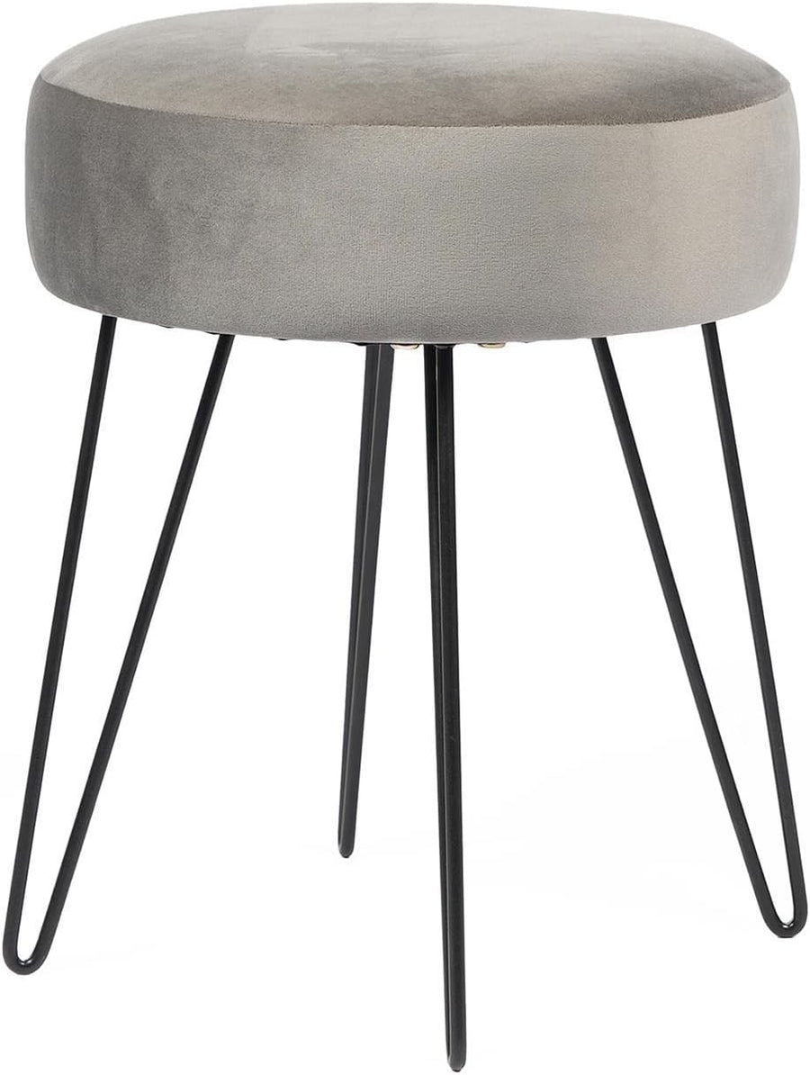 Charcoal Grey Velvet Round Stool Hairpin Leg Vanity Seat Footrest