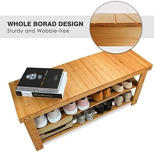 3-Tier Natural Bamboo Shoe Rack Bench with Storage Shelf & Modern Design