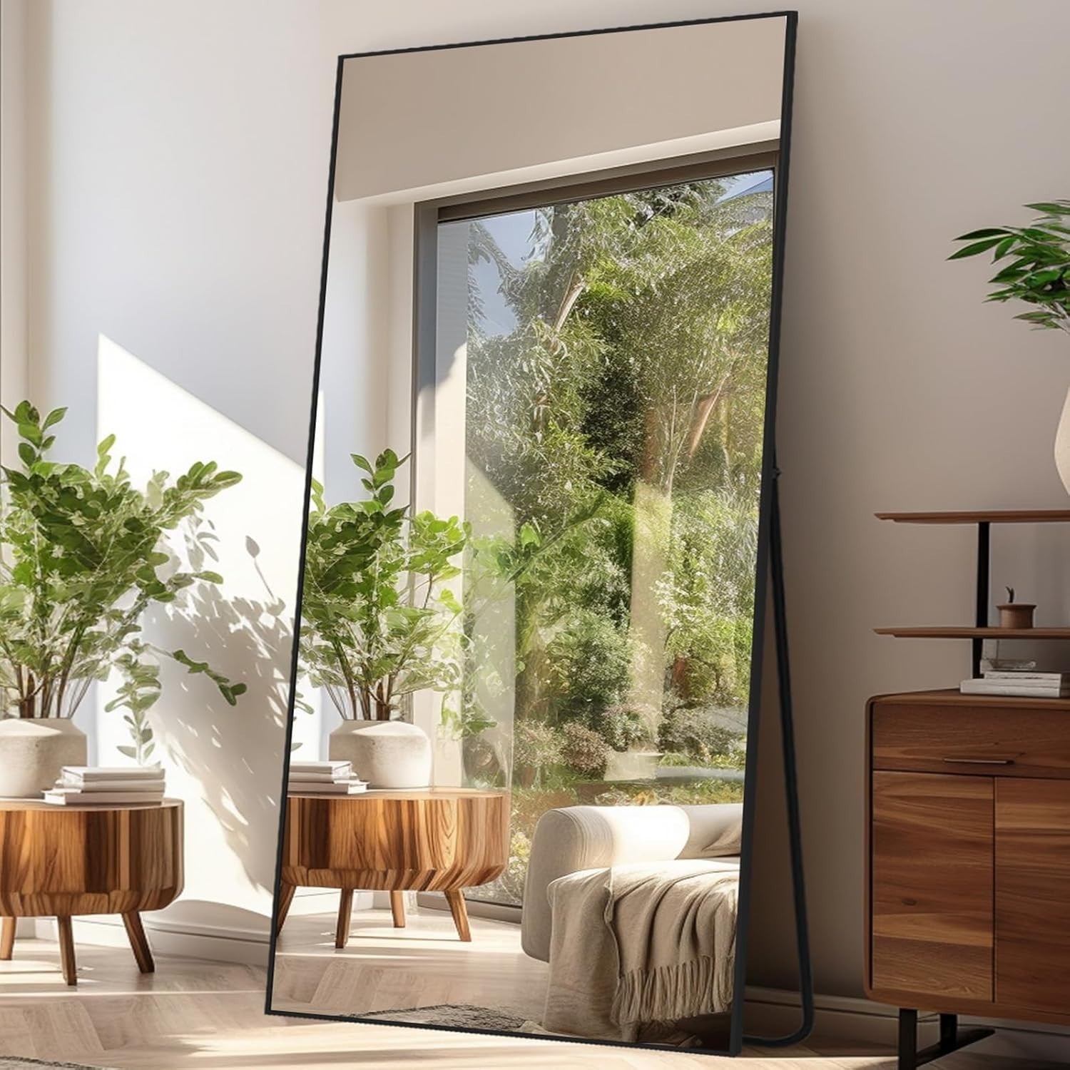 Oversized Full Length Floor Mirror 192x85cm Black Frame Modern Design
