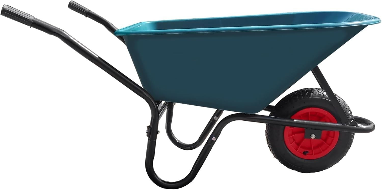 110L 1-Wheel Garden Wheelbarrow – Green – Puncture Proof Tyre Heavy Duty Plastic
