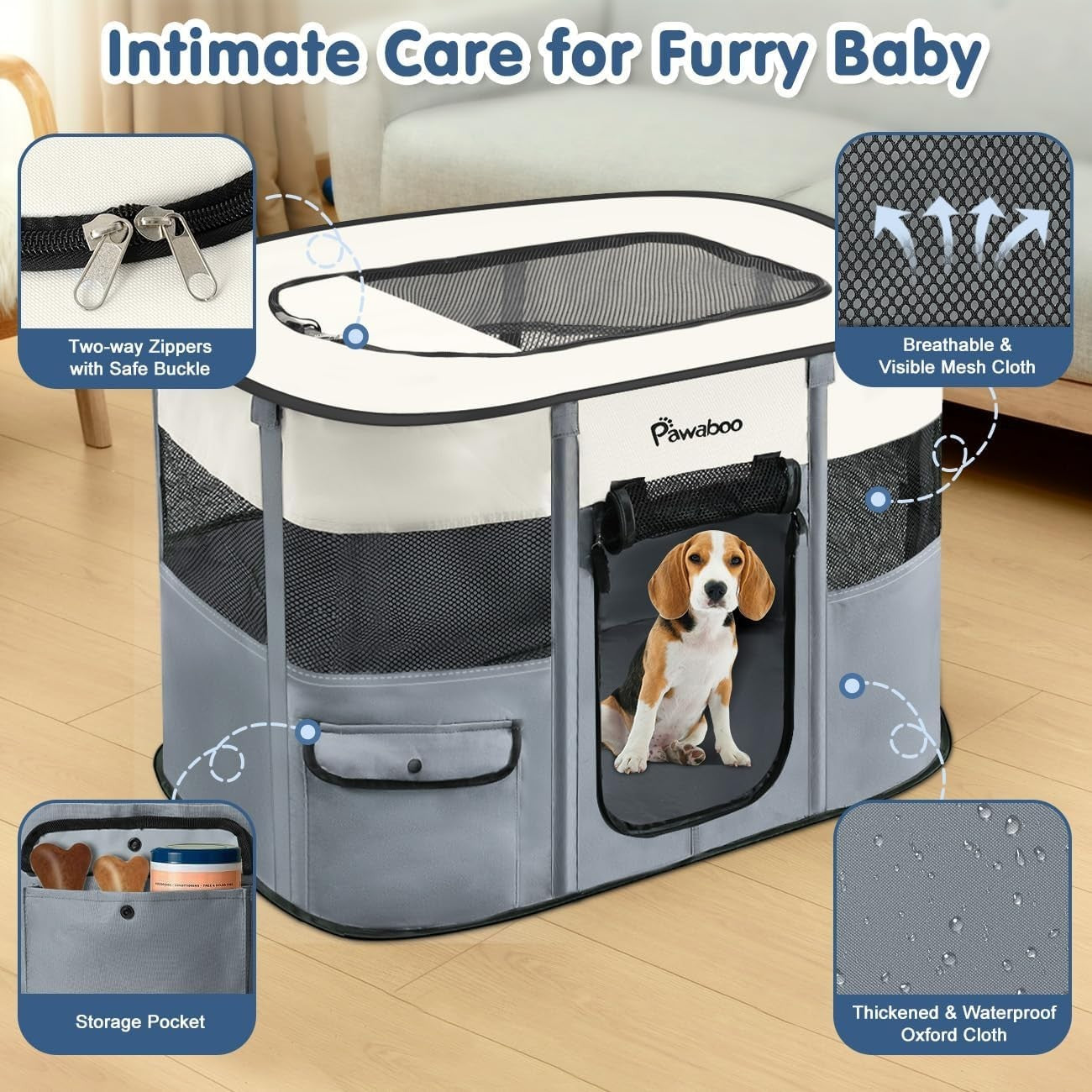 Foldable Portable Pet Playpen 90x70x60cm Waterproof Indoor Outdoor Cage