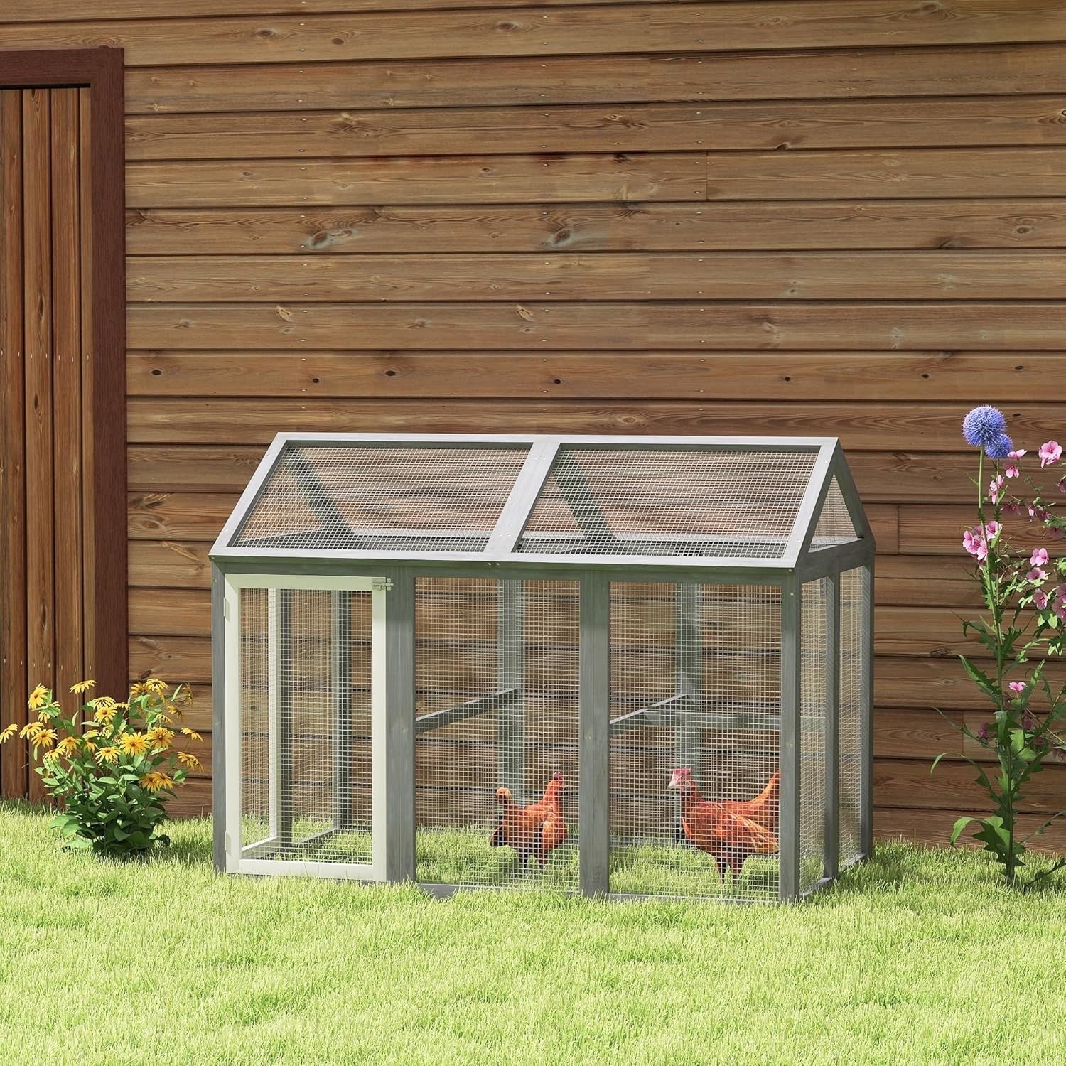 Grey Wooden Chicken Run Outdoor Modular Pet Enclosure Lockable 1–3 Hens