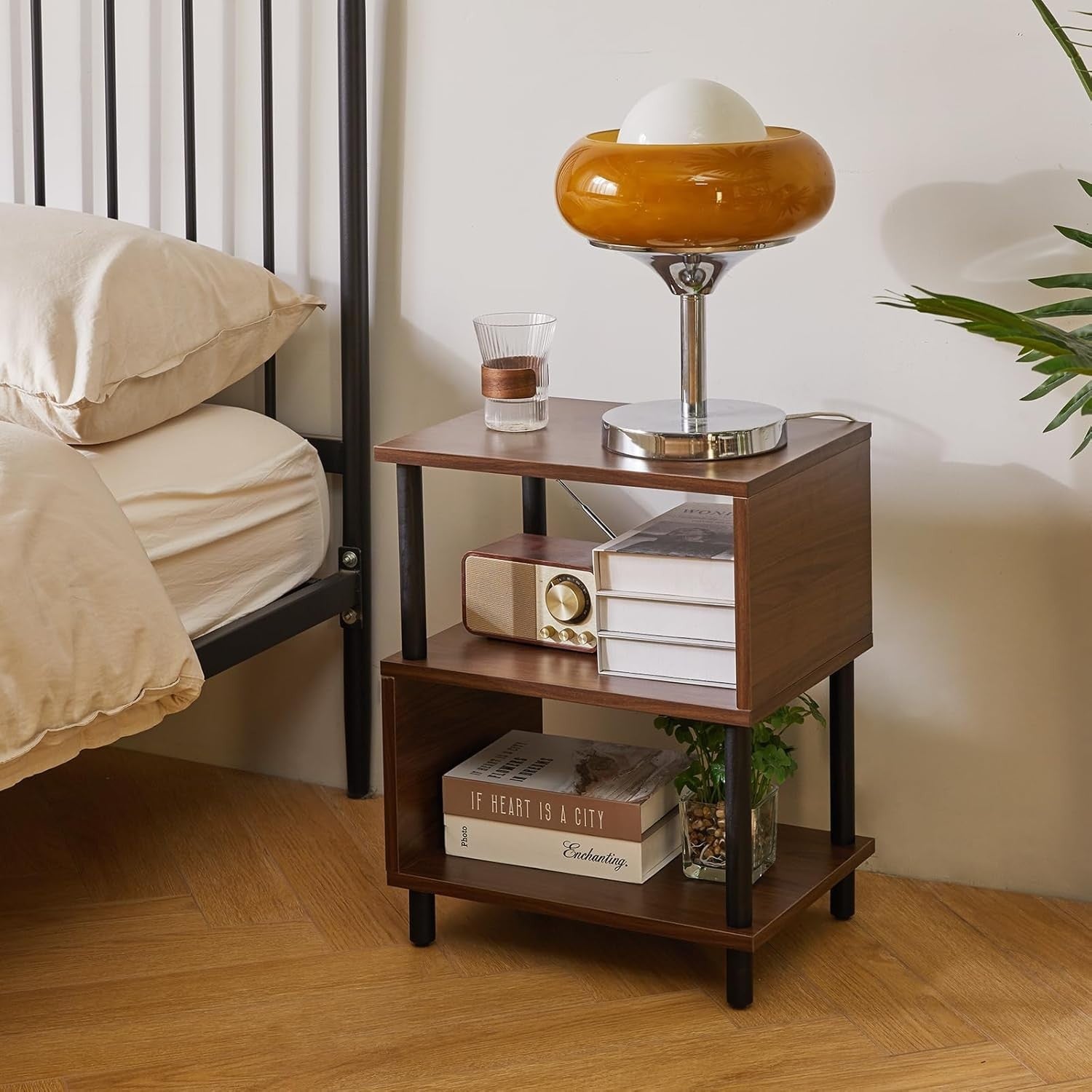 Modern S-Shaped 3-Tier Wooden Side Table with Storage – Compact & Durable