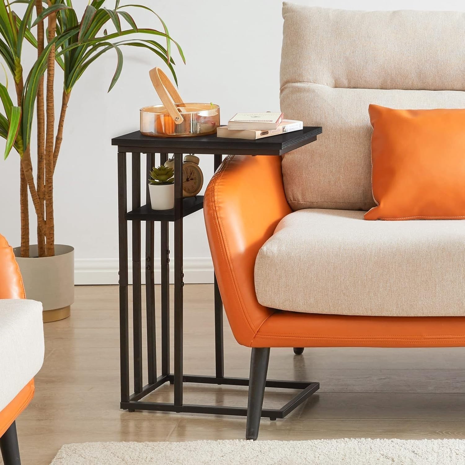 Black C-Shaped Side Table 40x26x61 cm | Small End Table for Sofa & Bed