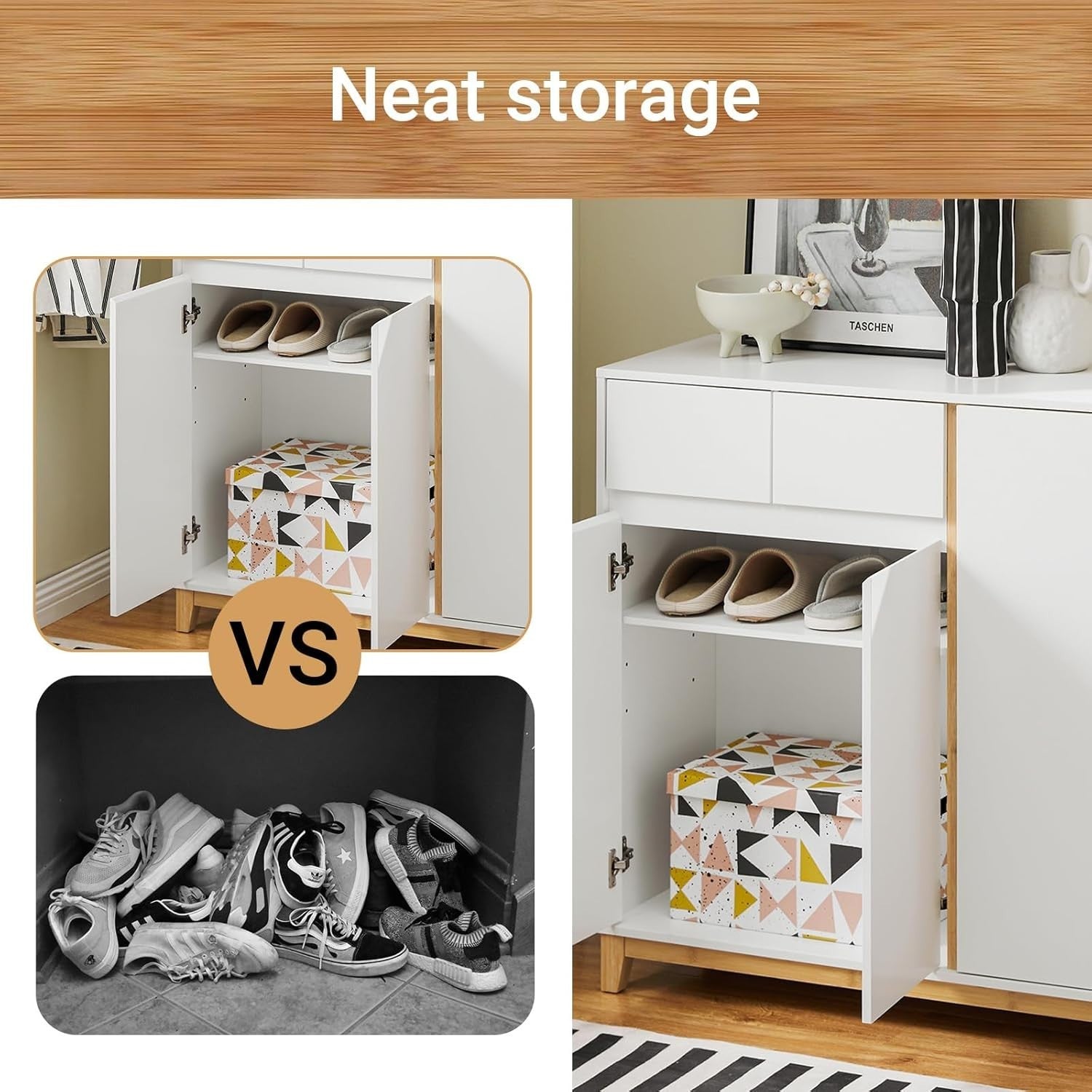 White Slim Shoe Cabinet 3 Doors 2 Drawers with Adjustable Shelves 80x34x85cm