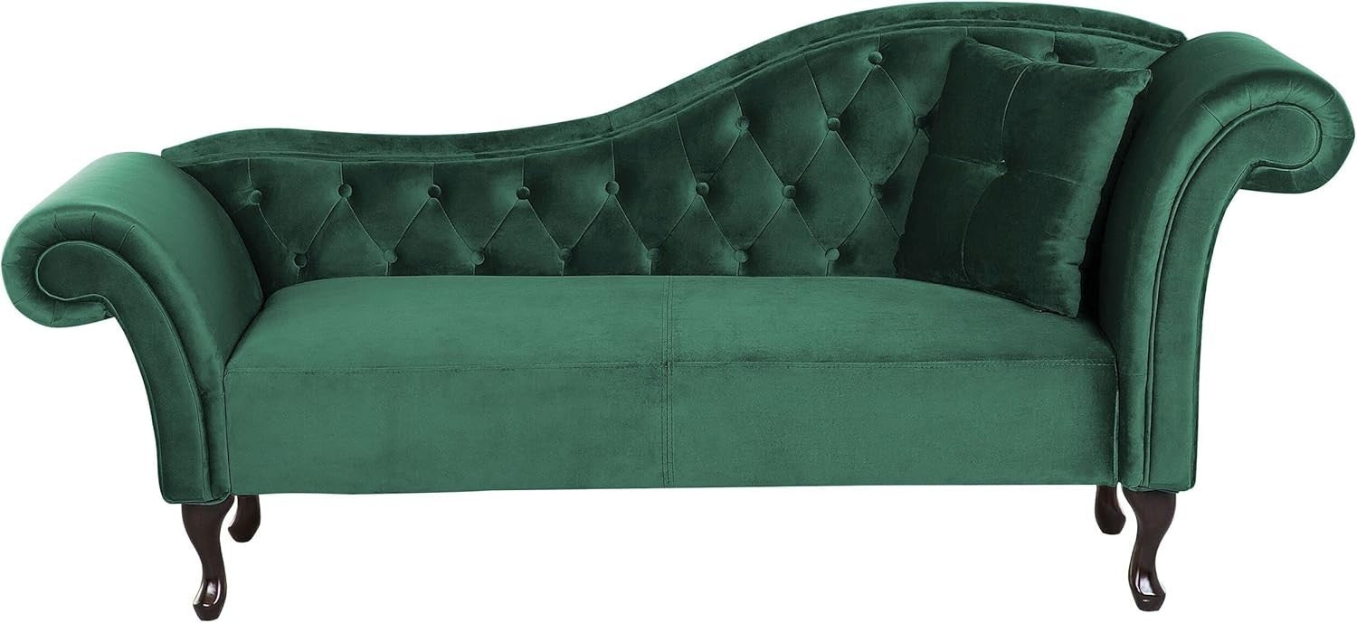 Vintage Right Hand Green Velvet Chaise Lounge Tufted Luxury Seating