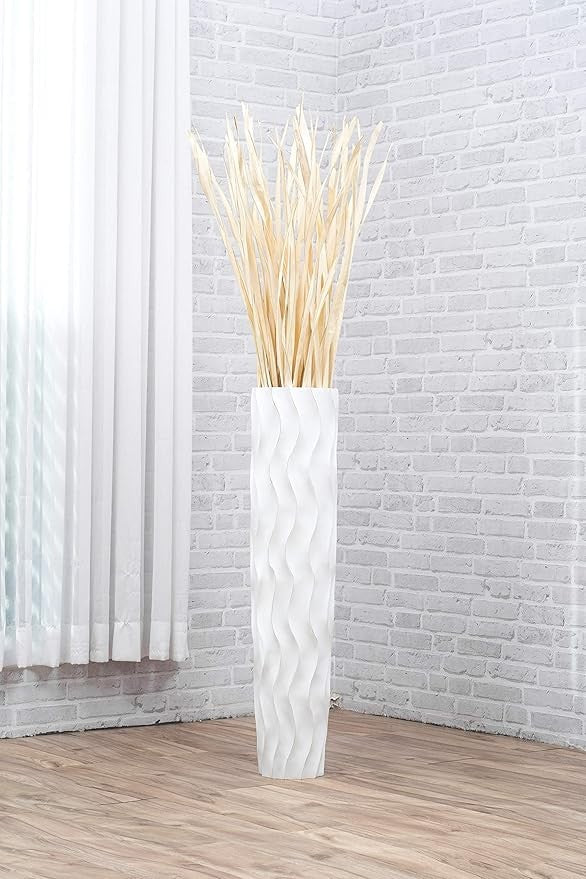 Large White Floor Vase 85cm Tall Wooden Decorative Vase for Pampas Grass