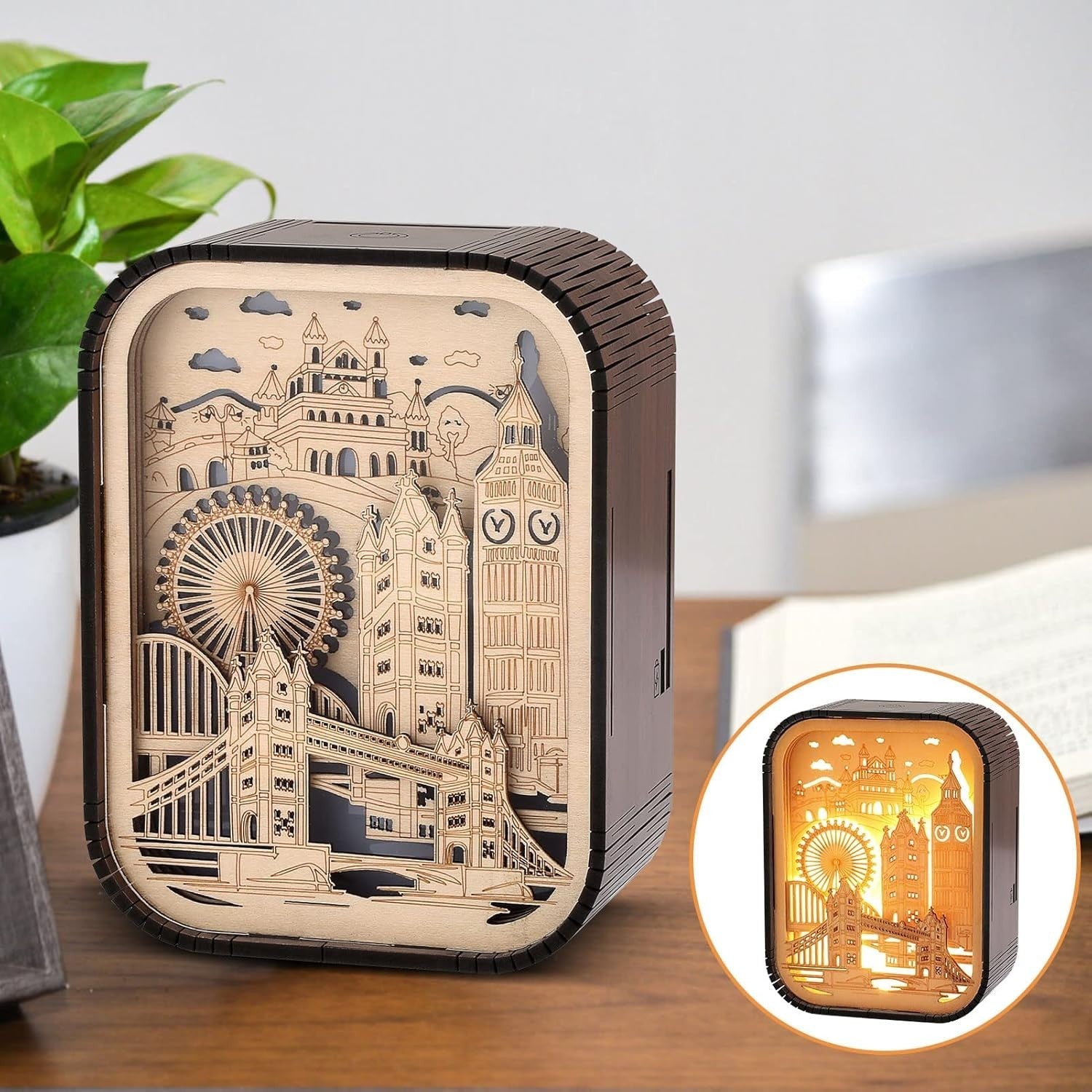 3D Wooden London Landmark Souvenir Light-Up Ornament Gift UK Travel Decor