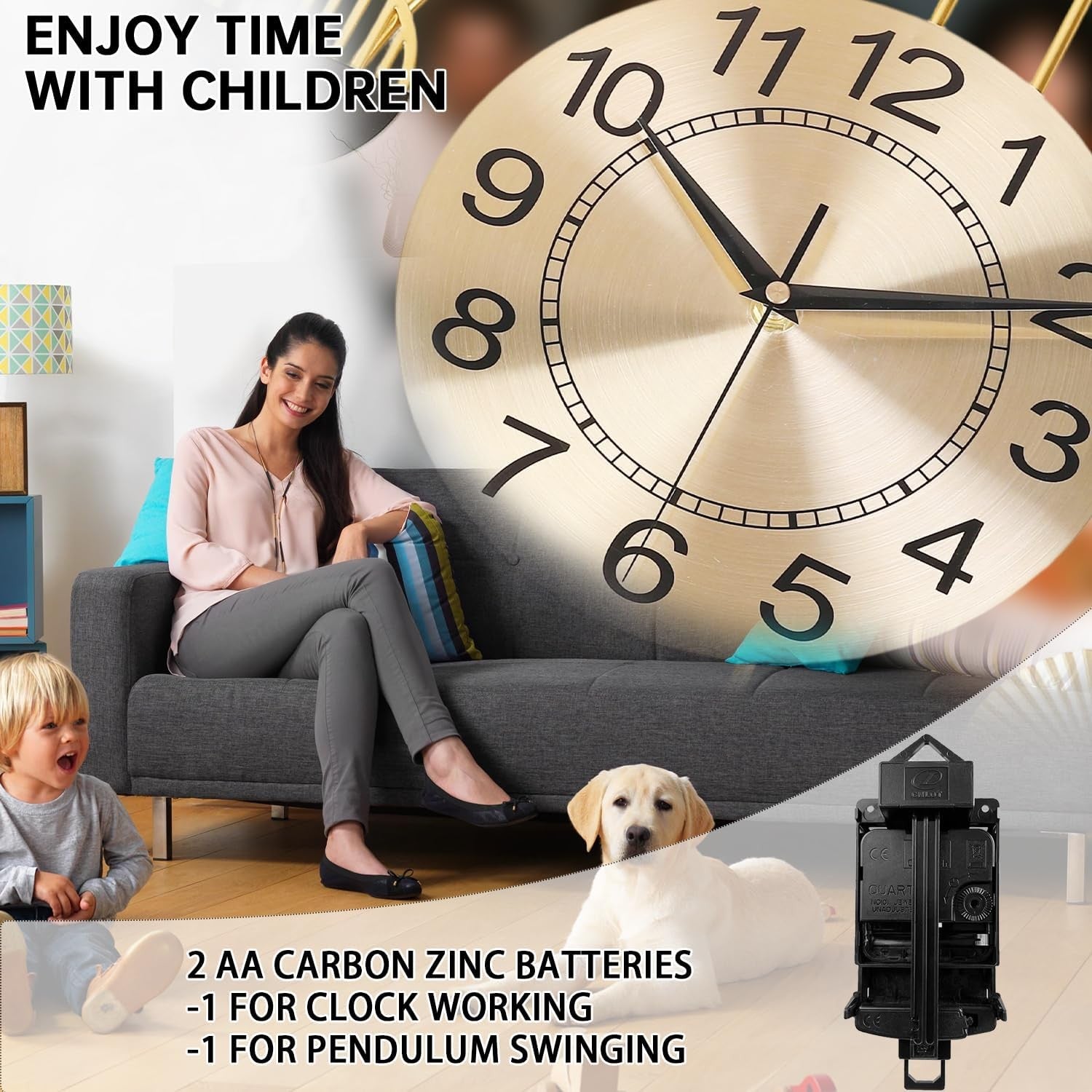 39×71cm Gold Modern Pendulum Wall Clock – Silent Quartz Large Decorative Clock