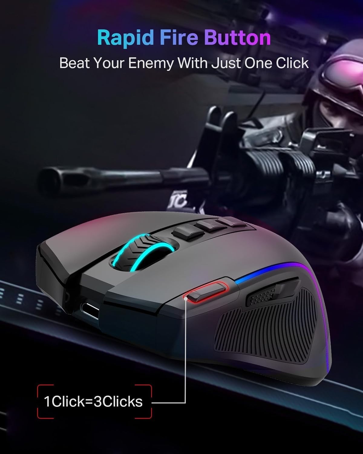 Wireless Gaming Mouse RGB 8000 DPI 9 Programmable Buttons Tri-Mode