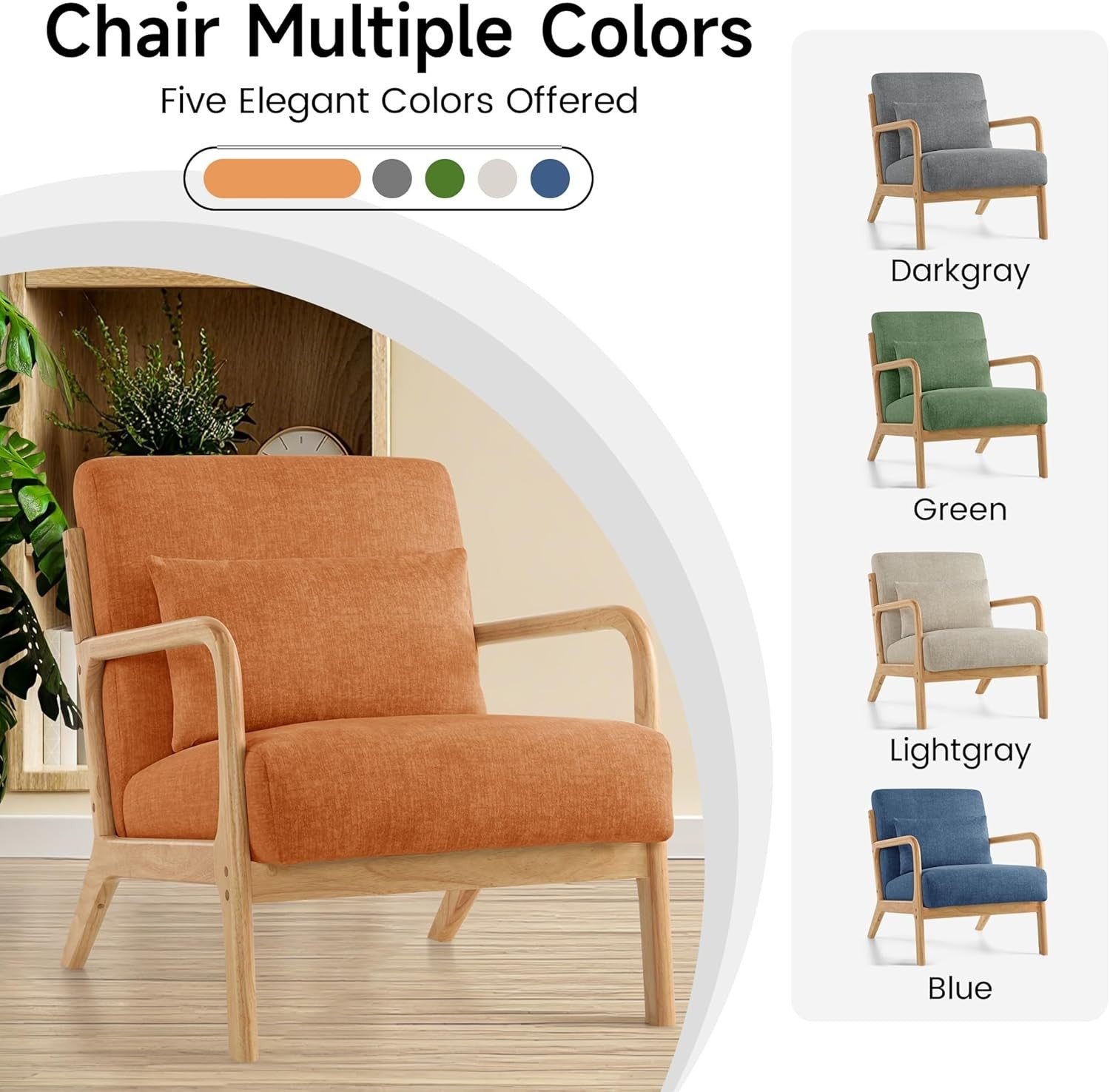 Orange Accent Chairs Set of 2 Mid Century Wood Frame Lounge Seats