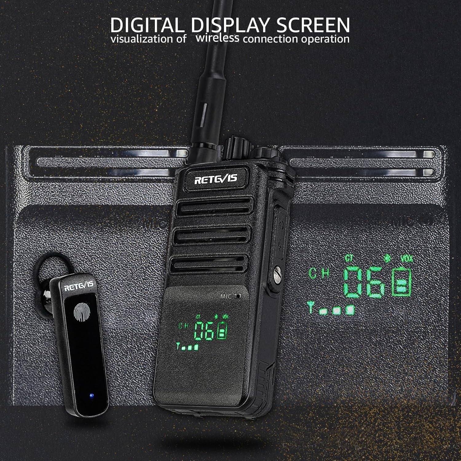 Long Range Walkie Talkies 2 Pack Wireless Headset VOX 2600mAh Radio