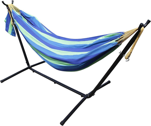 Heavy Duty Cotton Hammock with Stand | 2 Person 204kg Capacity | Portable