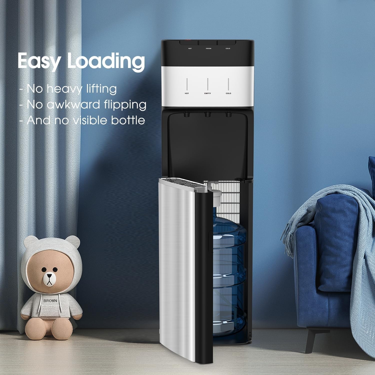 Bottom Loading Water Dispenser Hot Cold Room Stainless Steel 5 Gallon