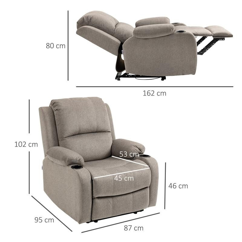 Microfibre Recliner Armchair w/ Cup Holders – Manual Chair w/ Leg Rest Brown