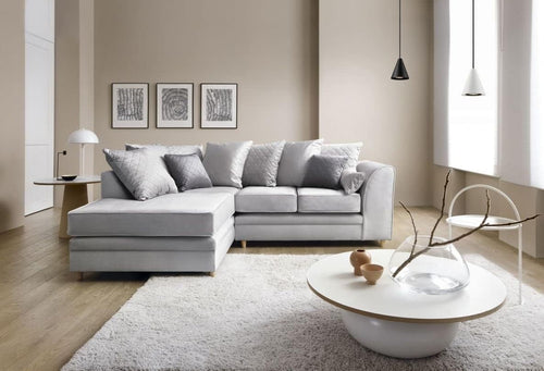 Light Grey L-Shaped Corner Sofa Velvet Fabric Water-Repellent 3 Seater