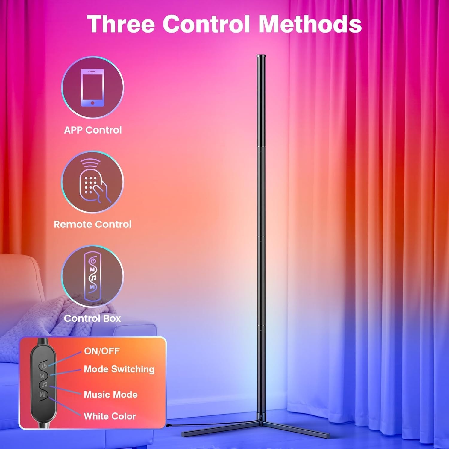 Smart RGB Corner Floor Lamp App Remote Music Sync LED Standing Light