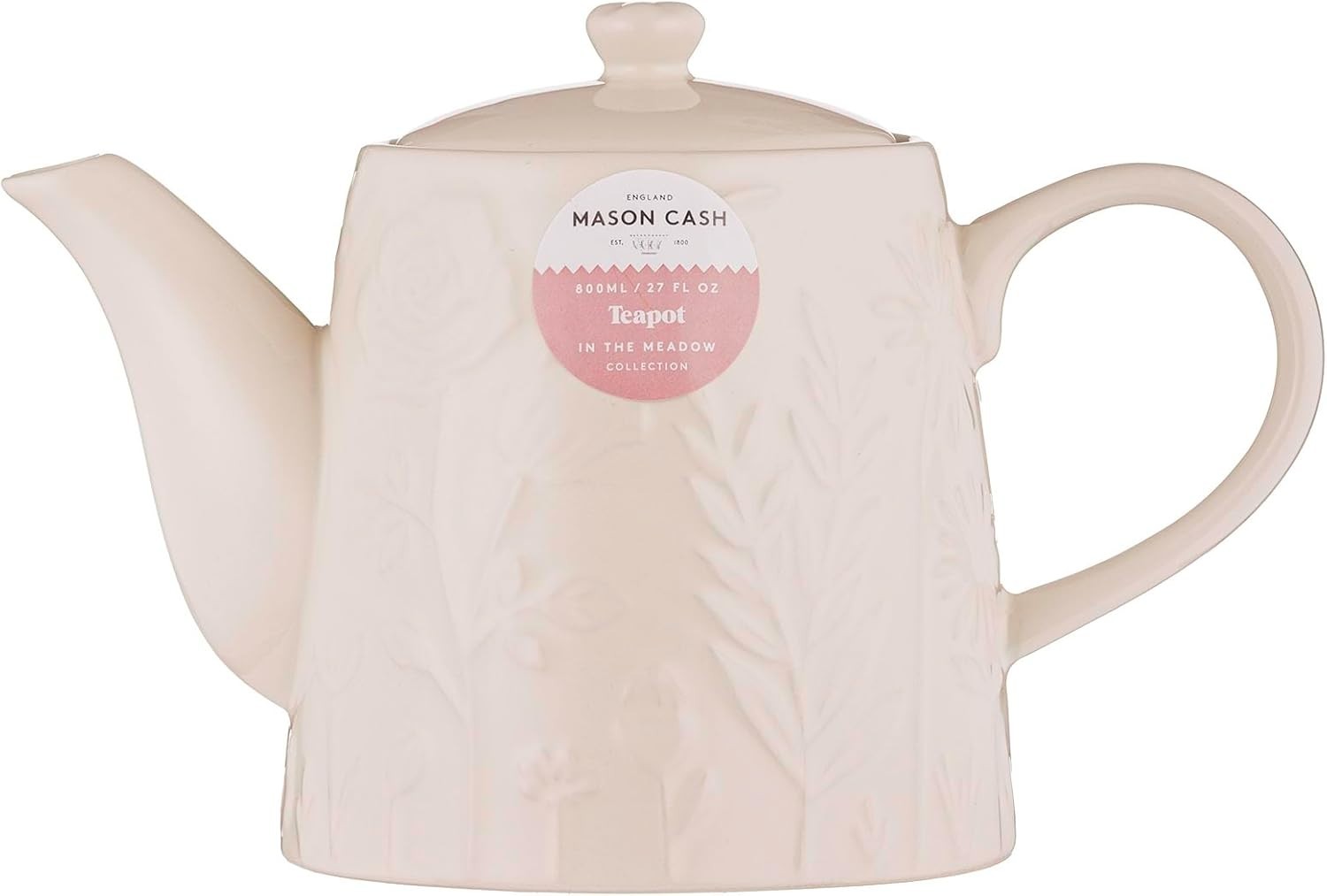 Ceramic Teapot 800ml Embossed Floral Stoneware Tea Pot Cream