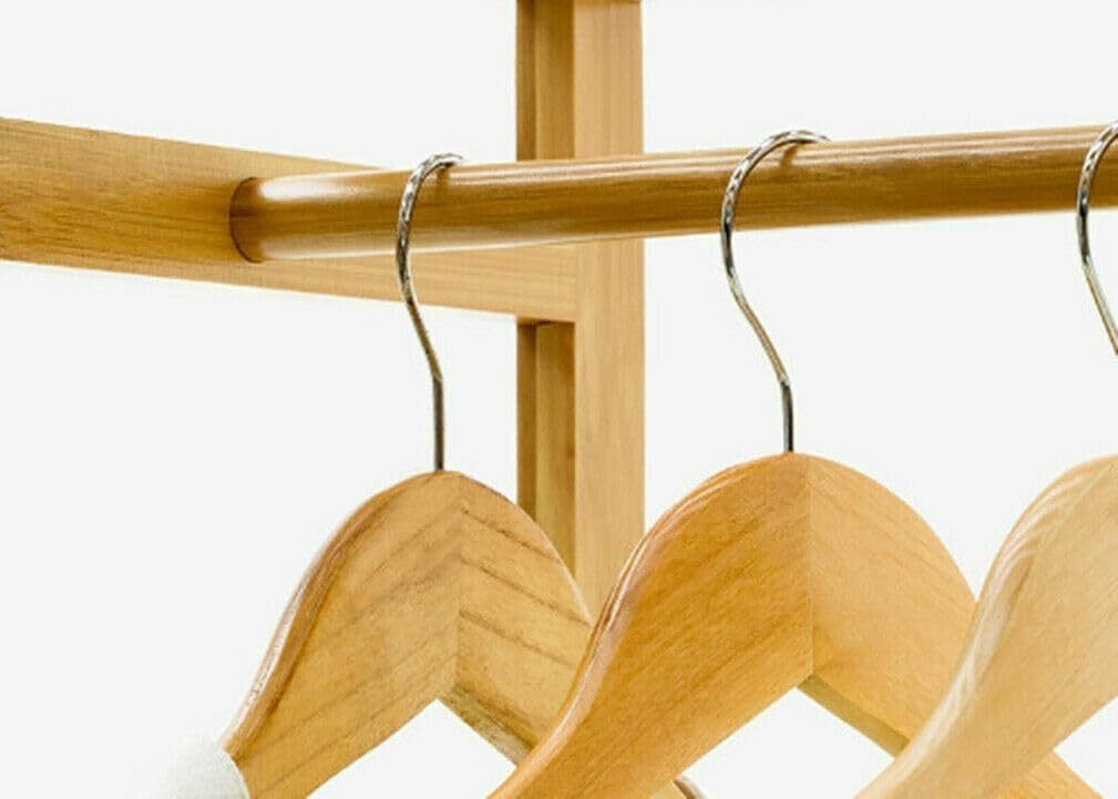 Heavy Duty Wooden Clothes Stand with Wheels, Open Wardrobe Rail