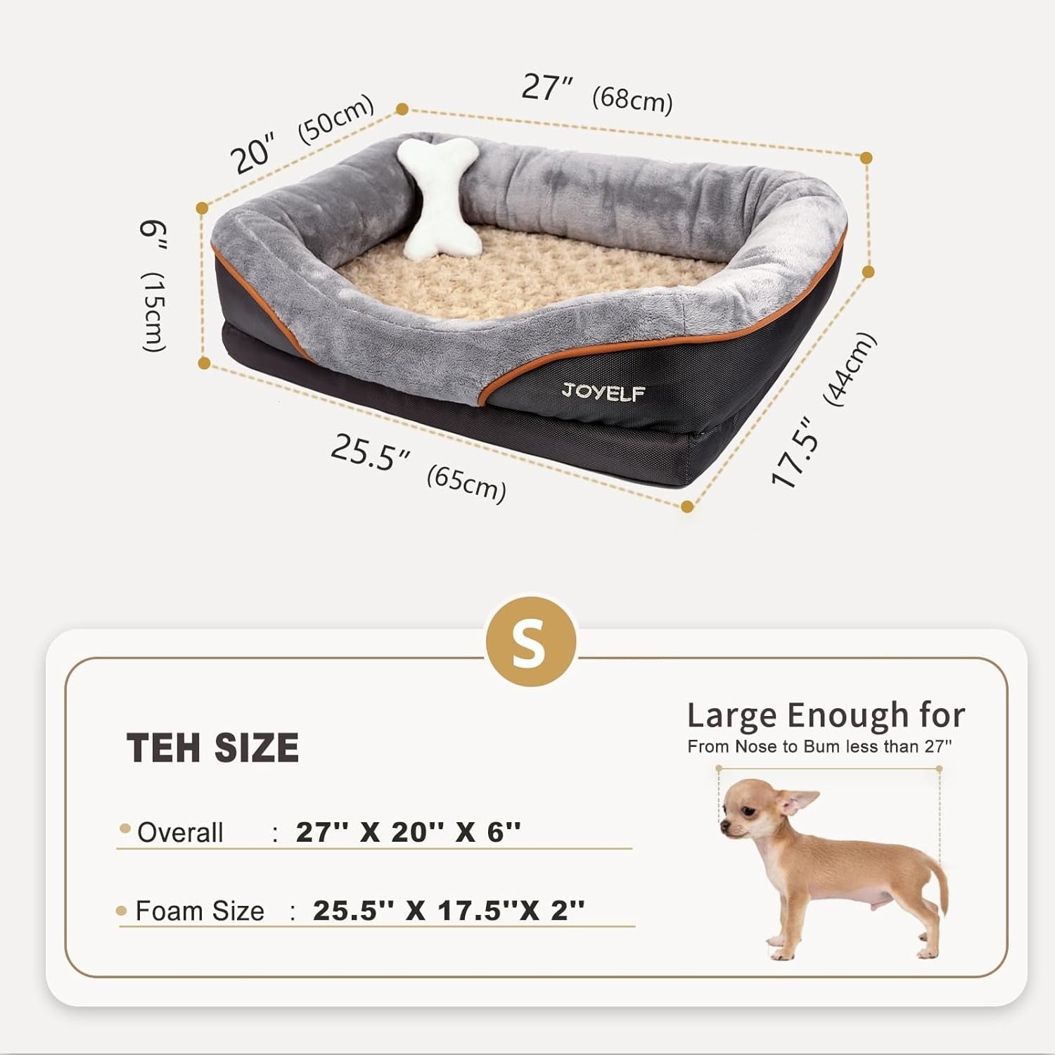 Small Orthopedic Memory Foam Dog Bed Sofa Washable 68x50x15cm